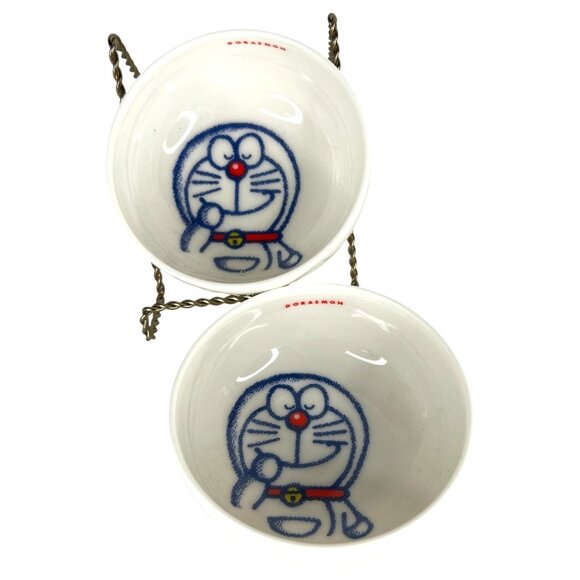 2 Doraemon Cat Ceramic Bowls Ramen Rice Soup White Blue Character Design Anime - Picture 1 of 8